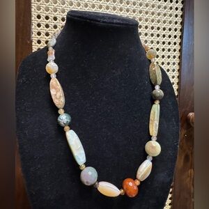 Natural Stone Agate and Jasper Necklace and Earring Set